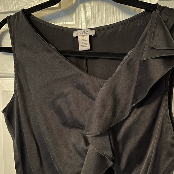 Caché Silk Sleeveless Fitted Black Top Sz L Shirt Ruffle Dressy Cocktail Women - Picture 3 of 13